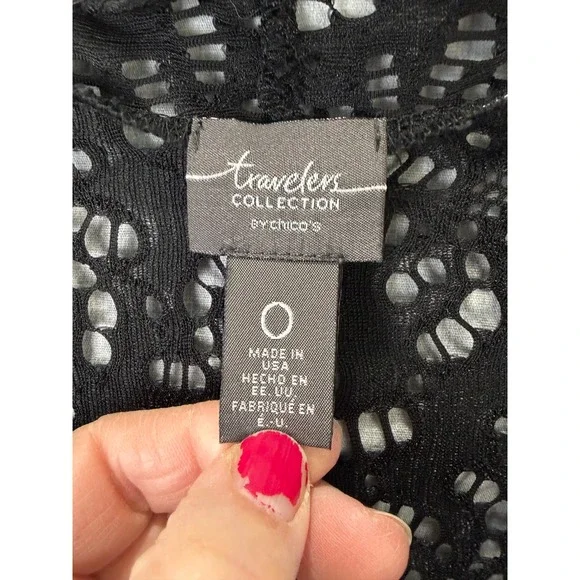 Travelers Collection by Chico's Black Lace Open Cardigan Dramatic Layering S/M - Picture 3 of 7